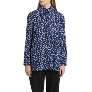 Proenza Schouler Emmeline Silk Viscose Shirt in Printed Navy Multi 2